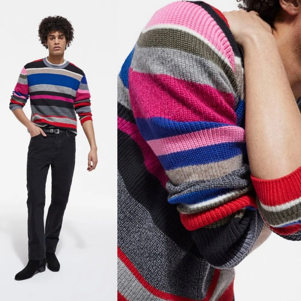 NWOT THE KOOPLES Multicolored Striped Wool Blend Crew-neck Ribbed Sweater Size M